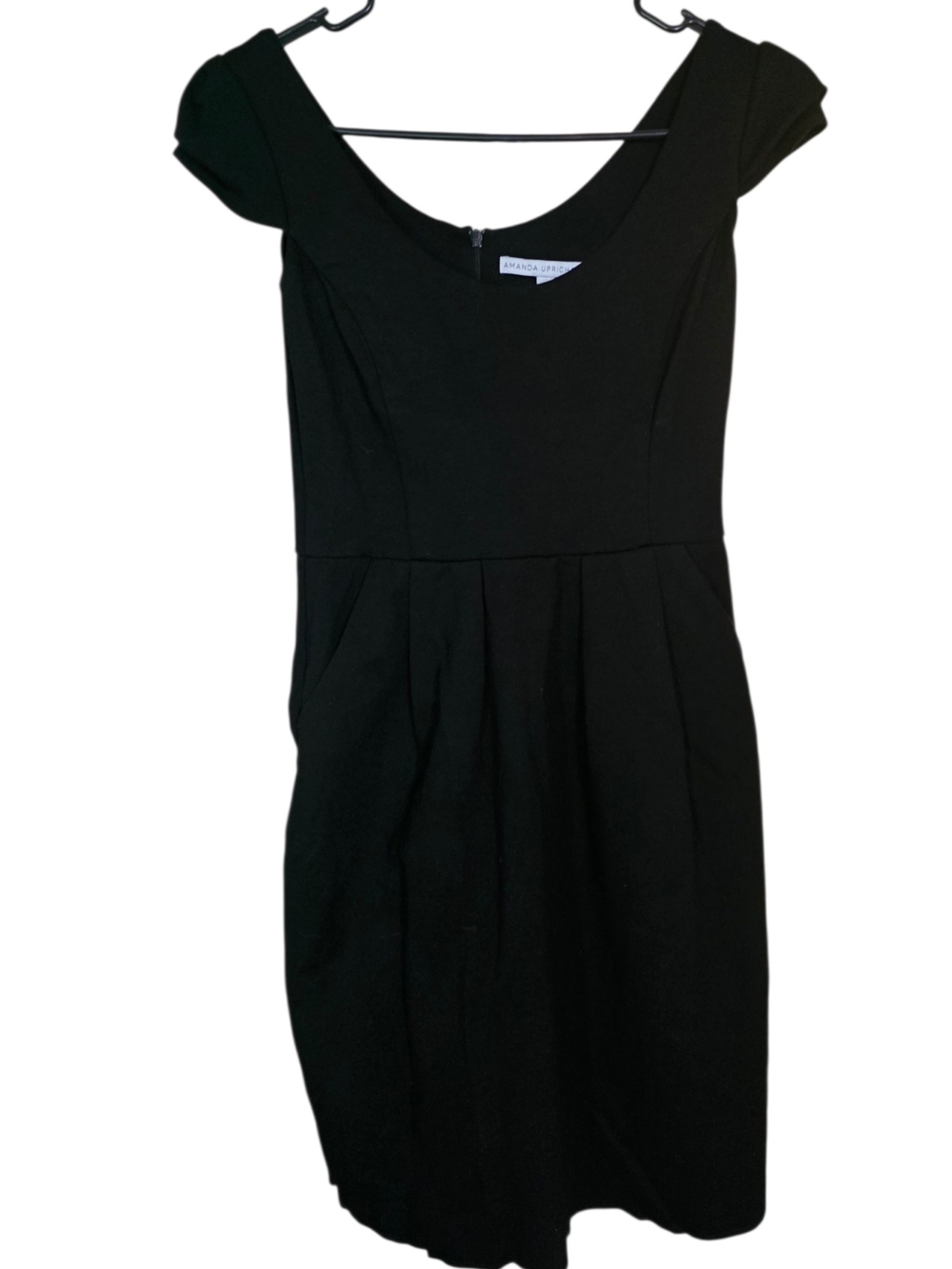 Amanda Uprichard Black Cap-Sleeve Sheath Midi Dress